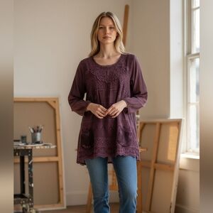 Johnny Was Womens Embroidered Tunic